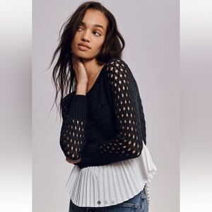 MAEVE (ANTHROPOLOGIE) layered pleated sweater black XL